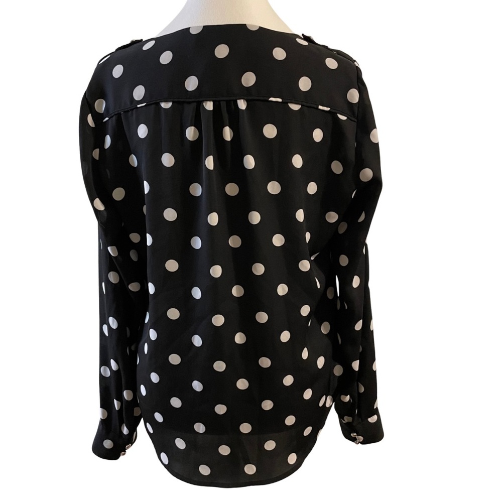 WHITE HOUSE BLACK MARKET Polka Dot Faux Wrap Blouse Top Womens Size 8 - Picture 8 of 13